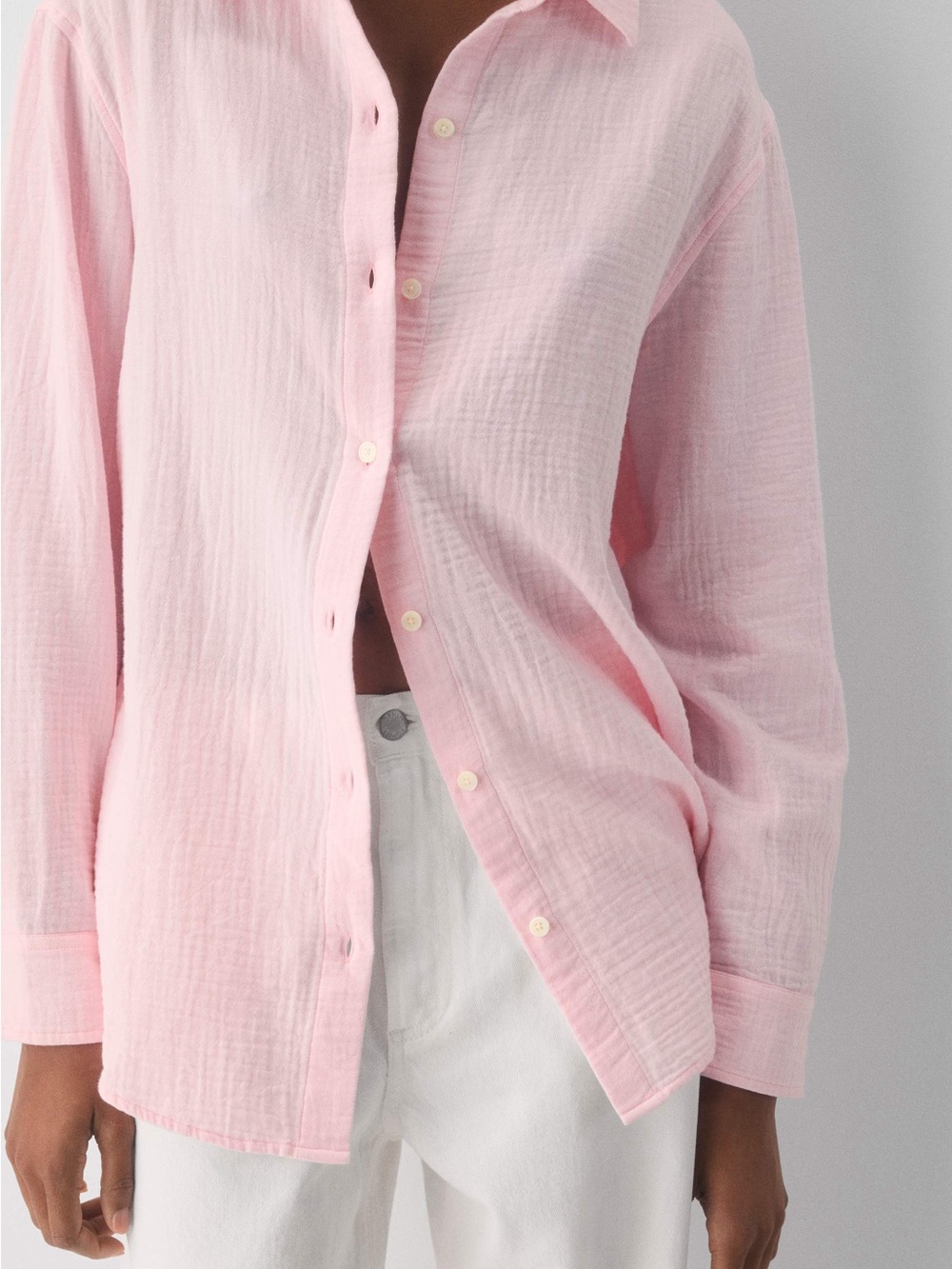 Aritzia Little Moon Villa Pink Cotton Gauze Button Down Shirt XXS NWT